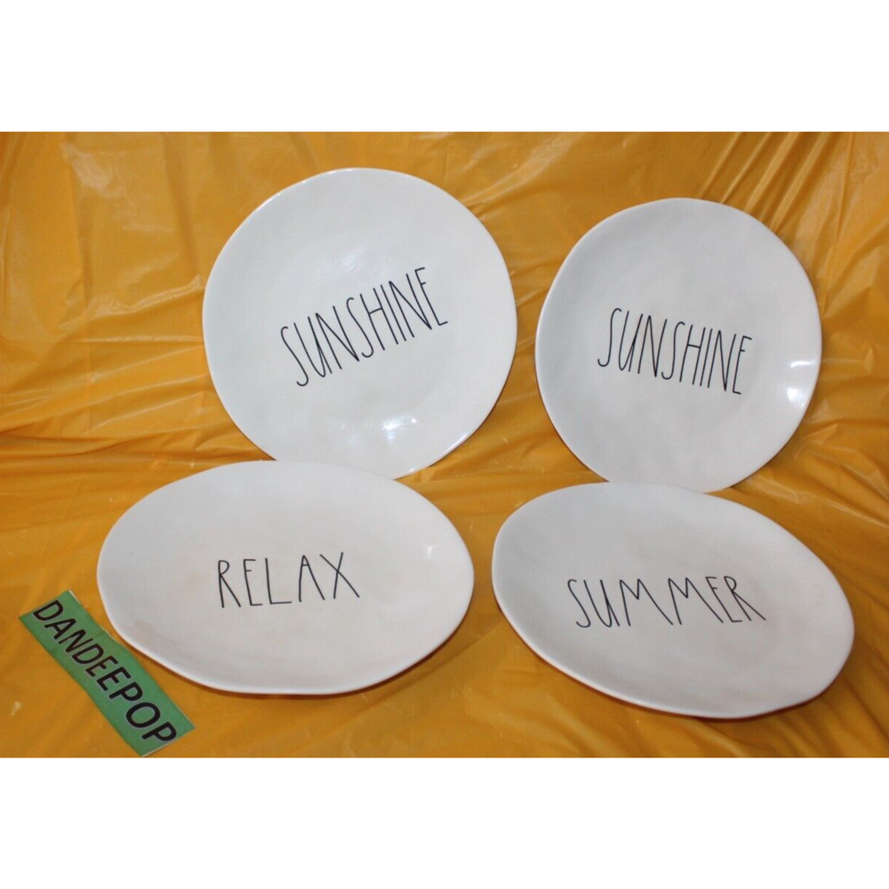 4 Piece Rae Dunn Melamine Magenta Sunshine Relax Summer 10" Dinner Plates